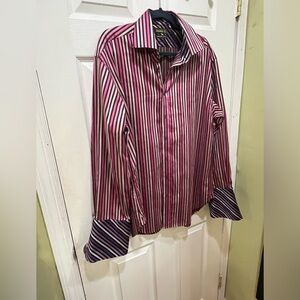 Ted Baker Shirt Men's Button Up Pink Striped Long Sleeve Flip Cuff. 17/43.5
